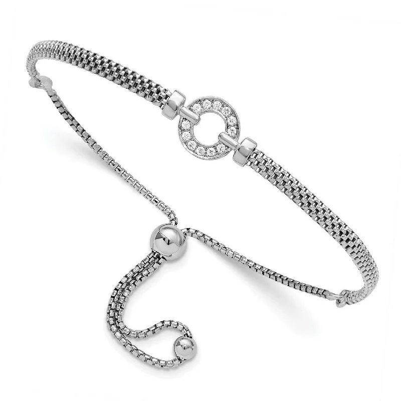 Bamboo weave bangles-Curata 925 Sterling Silver Polished CZ Cubic Zirconia Simulated Diamond Adjustable Bracelet