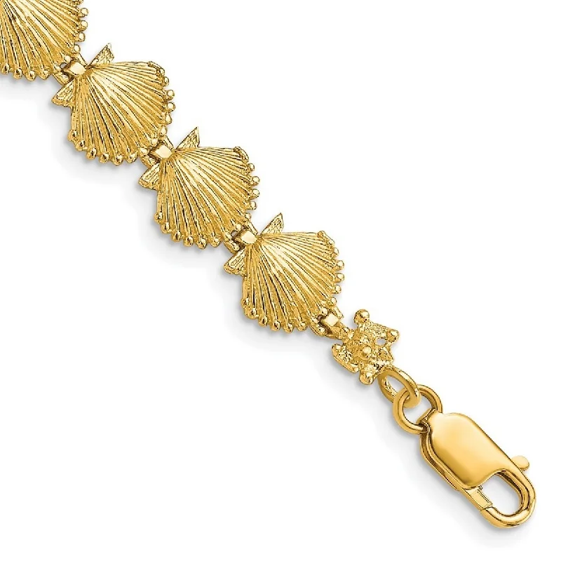 Heavy stone bangles-Curata 14k Gold Scallop Shell With Beaded Tips Link Bracelet 7.25 Inch