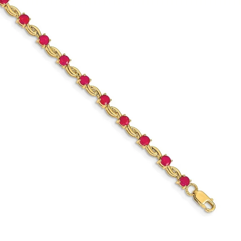 Glossy cuff bangles-Curata 14k Composite Ruby Round Bracelet