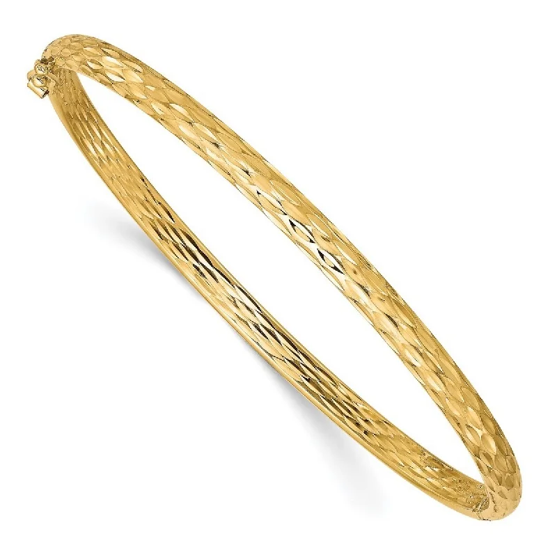 Cord edge bangles-Curata 4.2mm 10k Yellow Gold Sparkle Cut Hinged Cuff Stackable Bangle Bracelet