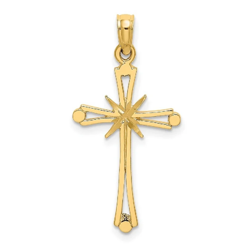 Soft silk necklaces-Curata 14k Yellow Gold Diamond-cut Cut-out Polished Starburst Cross Necklace 16mm x 21.6mm