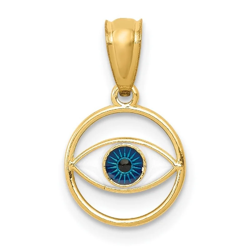 Retro deco necklaces-Curata 14k Yellow Gold 18" 15x9.2mm Small Polished Enameled Eye Circle Necklace