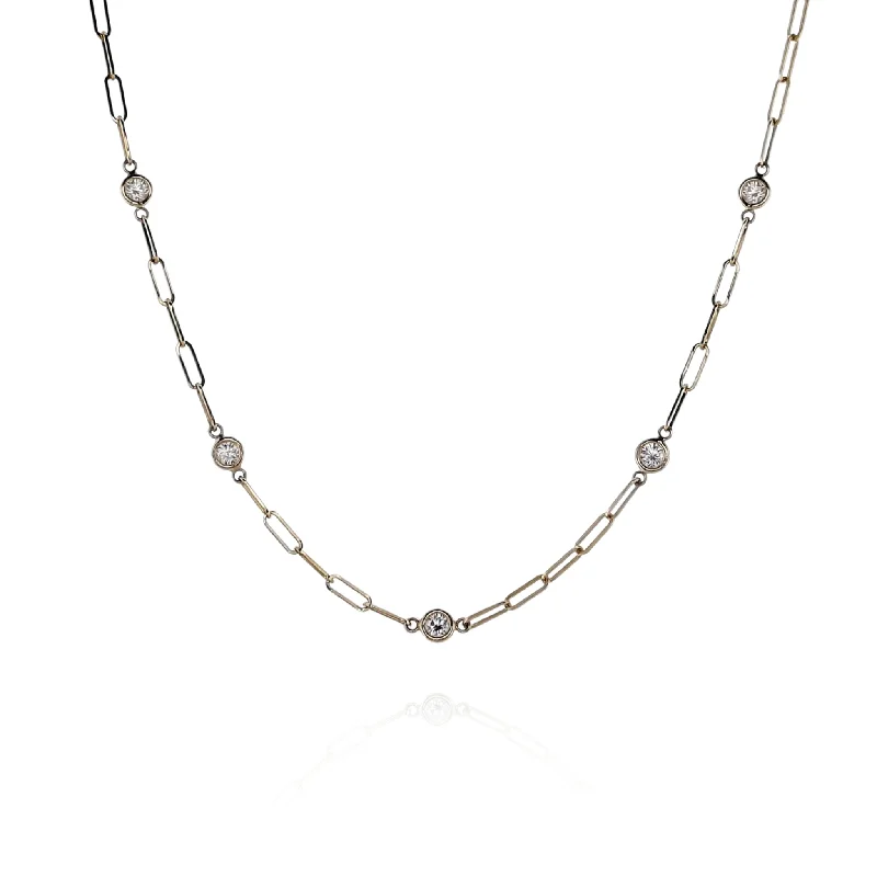 Celestial sign necklaces-14k Yellow Gold 36" Paperclip Chain Diamond Station Necklace