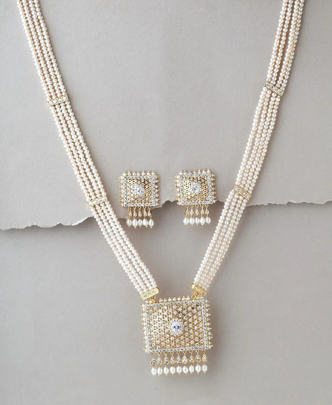 Clear crystal necklaces-Gorgeous White Pearl Rani Har Necklace Set