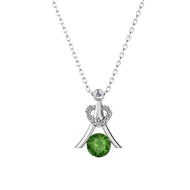 Thick link necklaces-Serenity August Birthstone Peridot Necklace, 18k White Gold Plated Silver Necklace with Round Cut Swarovski Crystals