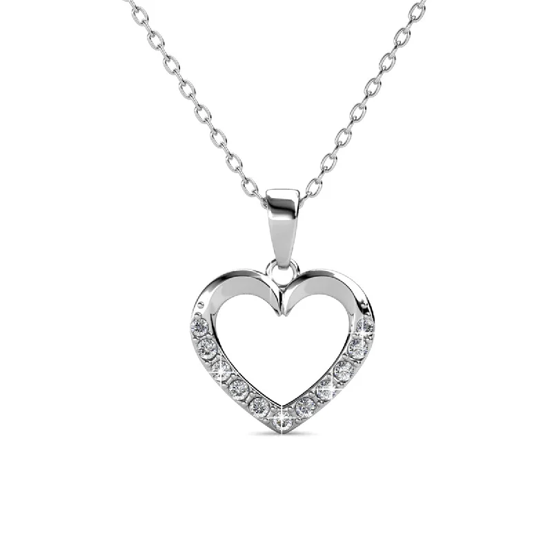 Full crescent necklaces-Chelsea 18k White Gold Plated Silver Heart Necklace with Swarovski Crystals