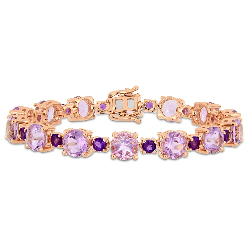 Oval gem bangles-Miadora Rose Plated Sterling Silver Rose de France African-Amethyst Bracelet