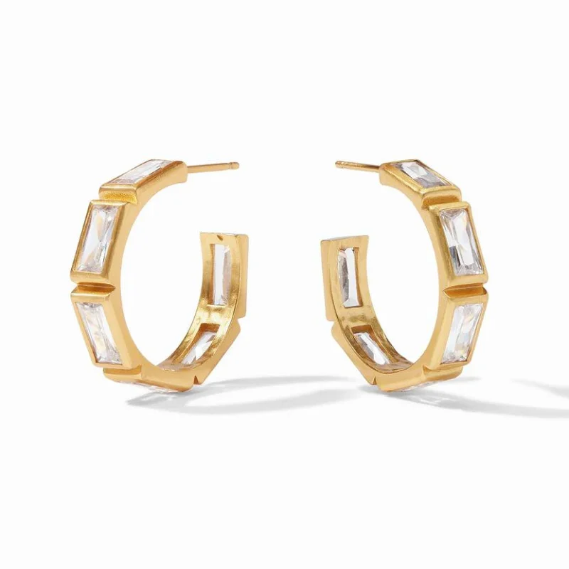 Curved design earrings-Julie Vos | Antonia Medium Hoop Earrings with CZ Crystals in Gold