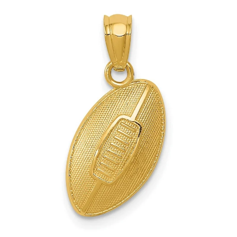 Heavy collar necklaces-Curata 14k Yellow Gold 18" Textured Open back Football Pendant Necklace - 19.1x11.6mm