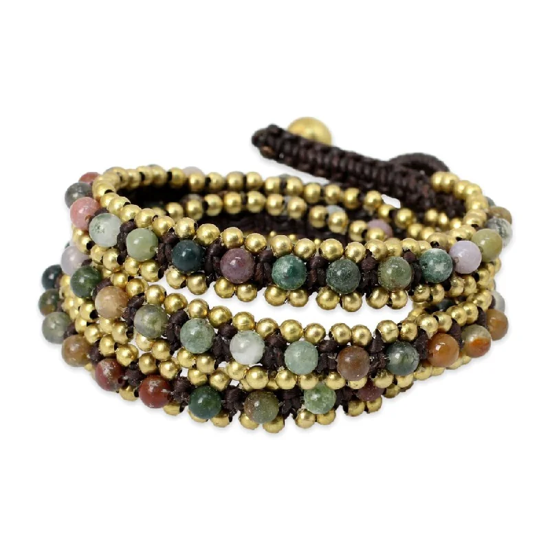 Sleek design bangles-Handmade Brass Happiness Agate Bracelet (Thailand)