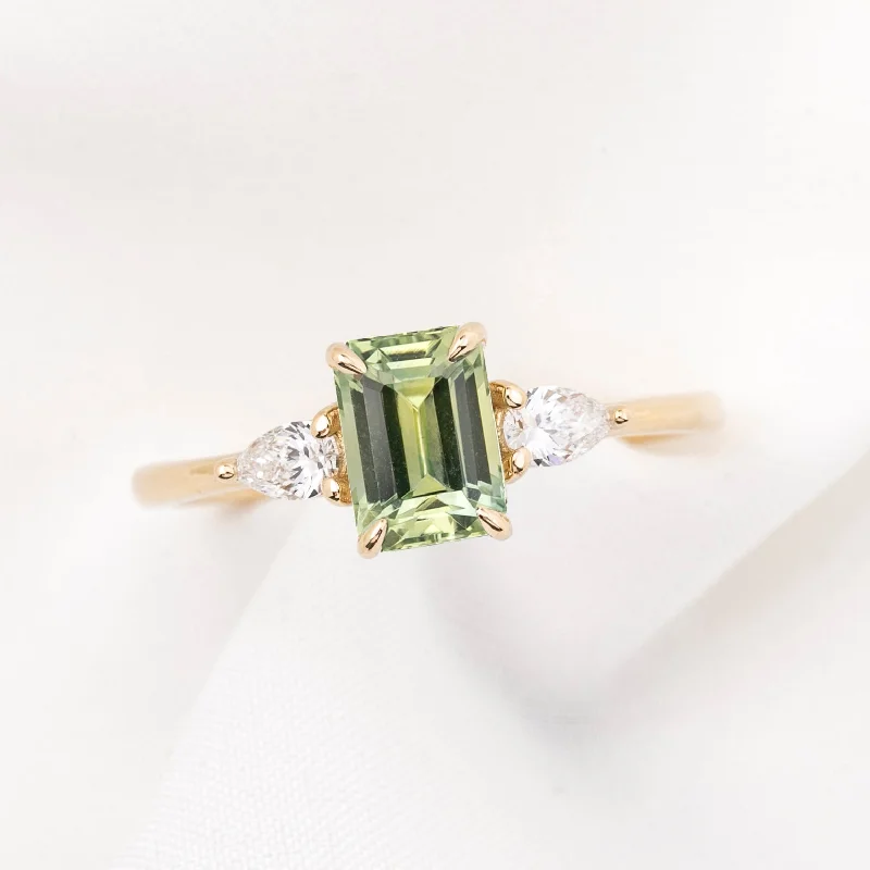 Emerald cut engagement rings-Olivia Ring 1.39ct Light Green Montana Sapphire, 14k Yellow Gold (One of a kind)