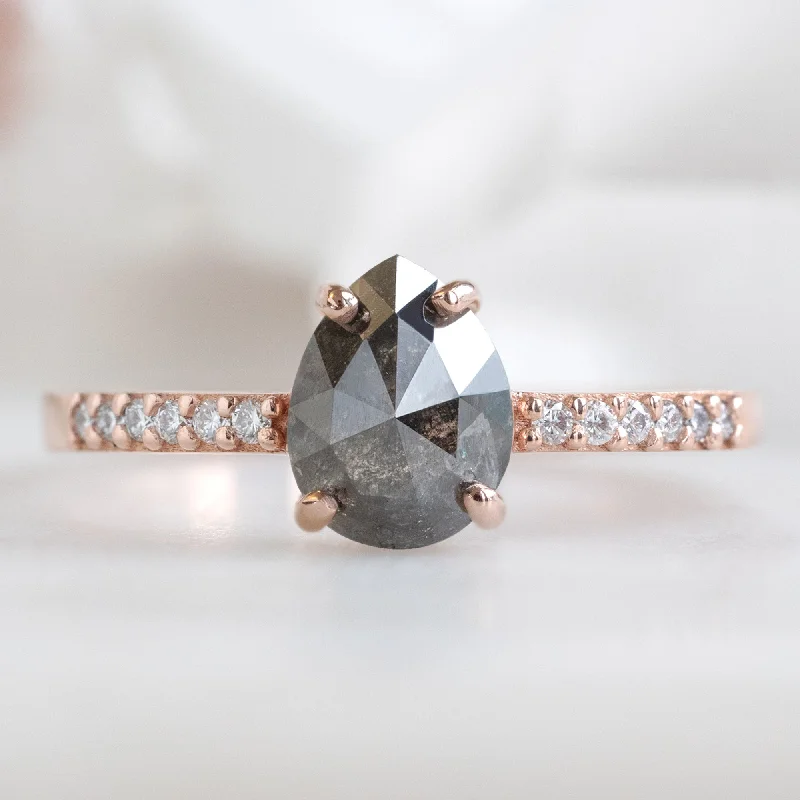 Cedar grain engagement rings-The Willow Ring | 0.81ct Pear Black Diamond in 14K Rose Gold