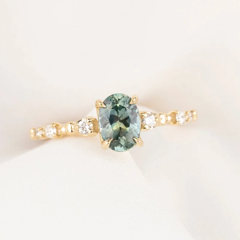 Sapphire gem engagement rings-Wisteria Ring 1.00ct Light Green Montana Sapphire, 14K Yellow Gold