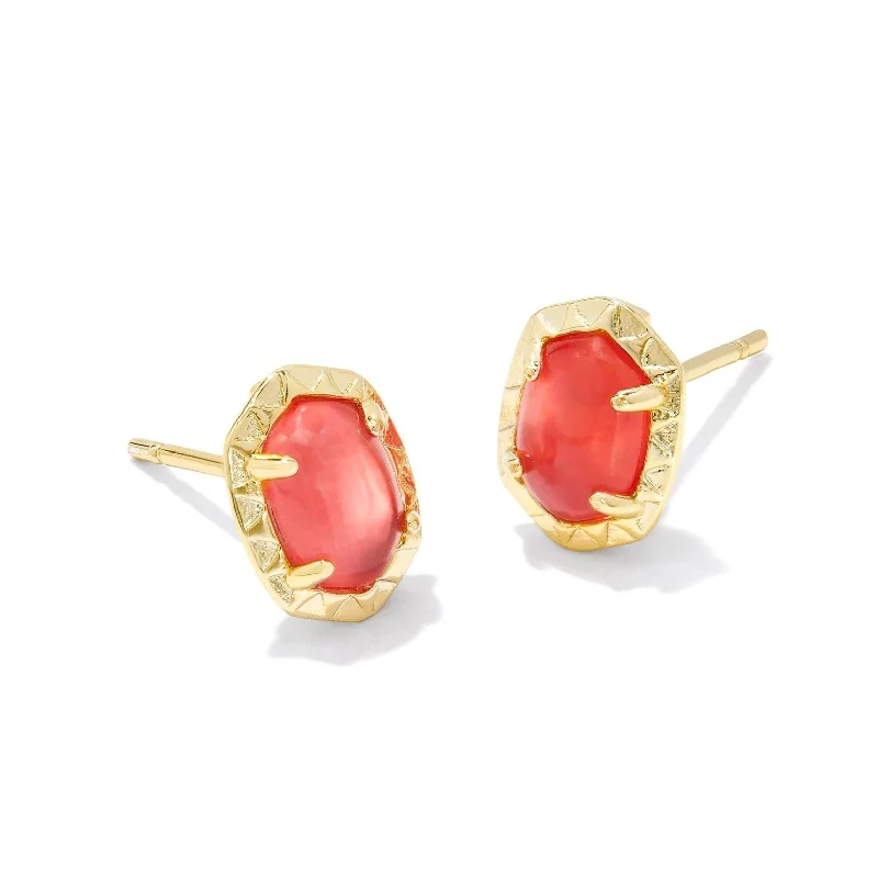 Soft clay earrings-Kendra Scott | Daphne Gold Stud Earrings in Coral Pink Mother of Pearl