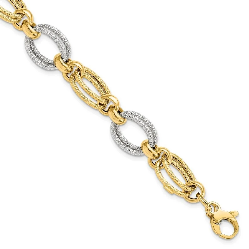 Spinel bangles-Curata 11mm 14k Two tone Gold Polished and Textured Fancy Link Bracelet 8 Inch