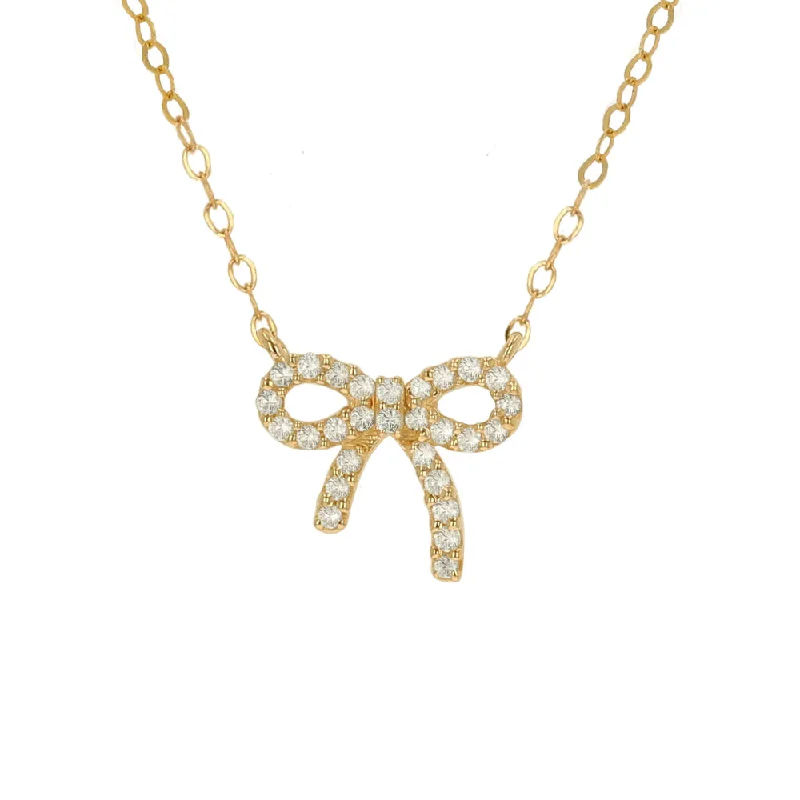 Thin silk necklaces-Rachel Reid 14k Mini Diamond Bow Necklace