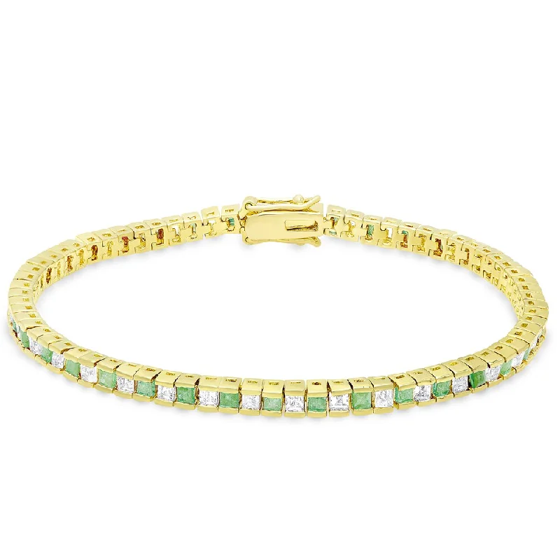 Retro deco bangles-Dolce Giavonna Gold Overlay Emerald Tennis Bracelet