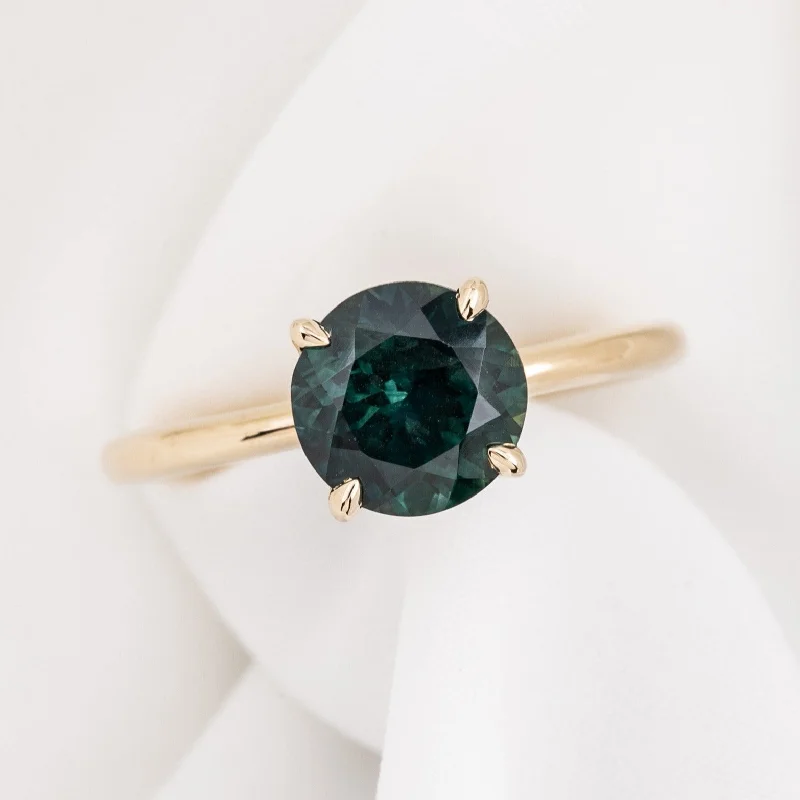 Geometric cut engagement rings-Sara Ring 2.19ct Peacock Green Montana Sapphire, 14k Yellow Gold (One of a kind)