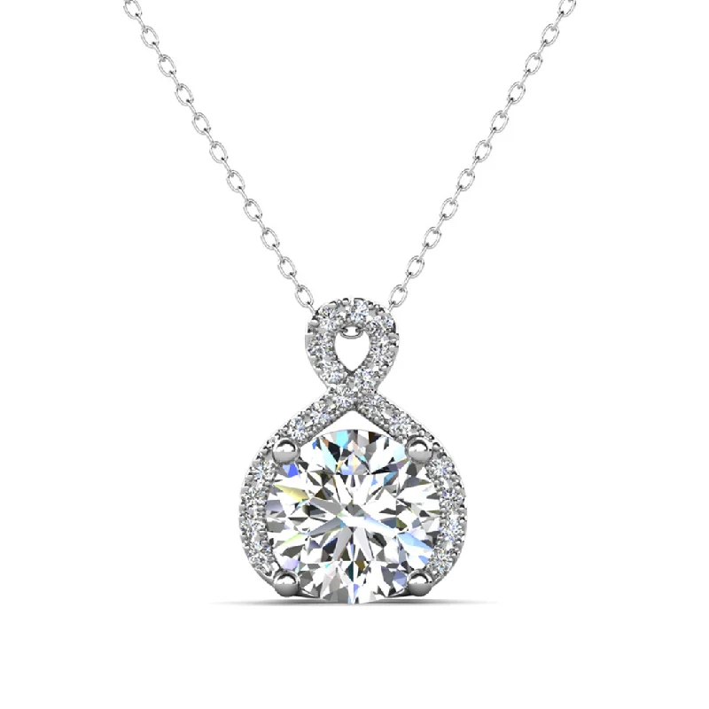 Cosmic charm necklaces-Alessandra 18k White Gold Plated Infinity Halo Pendant Necklace with Simulated Diamond Crystals