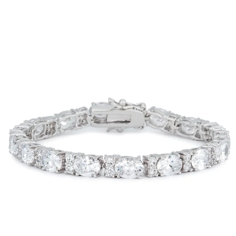 Topaz stone bangles-Oversized Oval Cubic Zirconia Tennis Bracelet for Women - 7.5 Inch