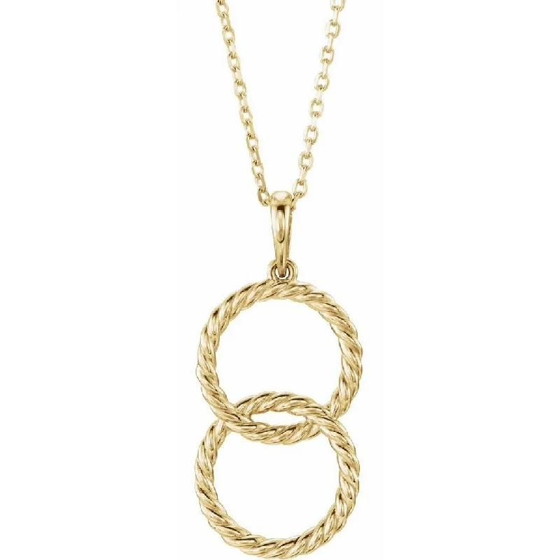 Lace choker necklaces-Curata 14k Yellow Gold Polished Interlocking Circle Rope 16-18" Necklace 21.1x11.6 mm