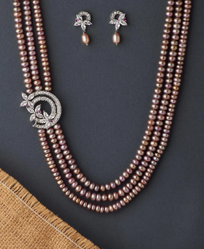 Bold gem necklaces-Floral Pearl Necklace Set