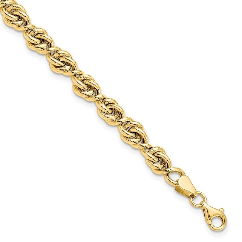 Tiny dot bangles-Curata 10k Yellow Gold Polished Love-knot Fancy Link Bracelet 7.25 Inch