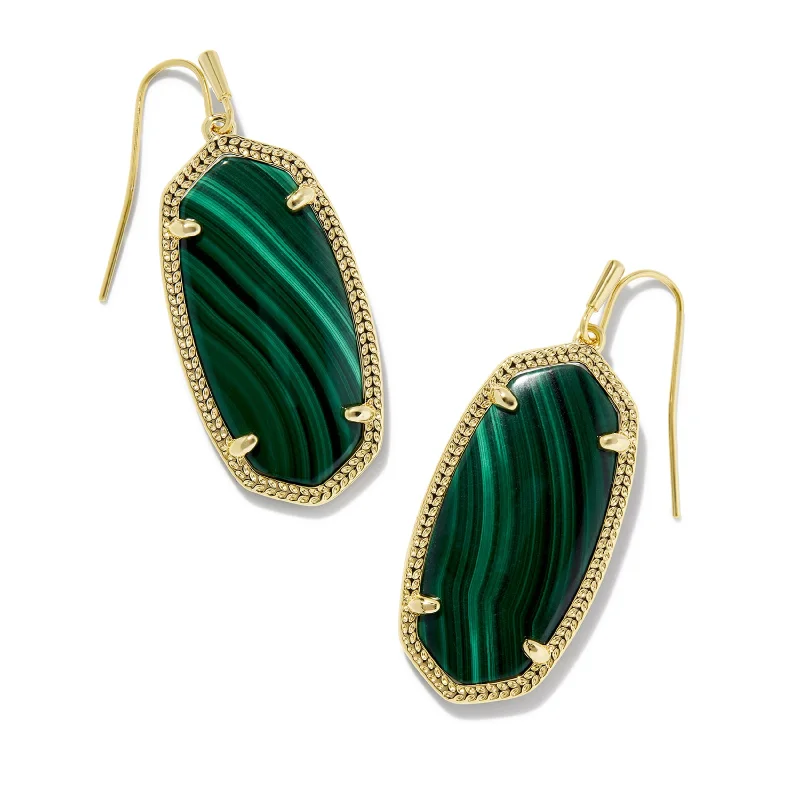 Subtle drop earrings-Kendra Scott | Elle Gold Drop Earrings in Green Malachite