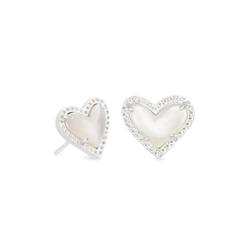 Bead weave earrings-Kendra Scott | Ari Heart Silver Stud Earrings in Ivory Mother of Pearl