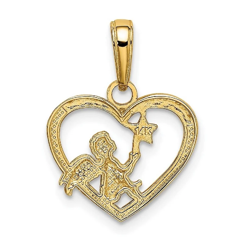 Glossy enamel necklaces-Curata 14k Two Tone Gold 18" 17mm Angel Holding a Star in Beaded Heart Necklace