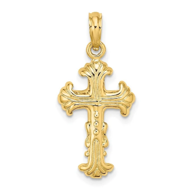 Faith charm necklaces-Curata 14k Yellow Gold Polished Ribbed Ornate Cross Necklace 13mm x 21.5mm