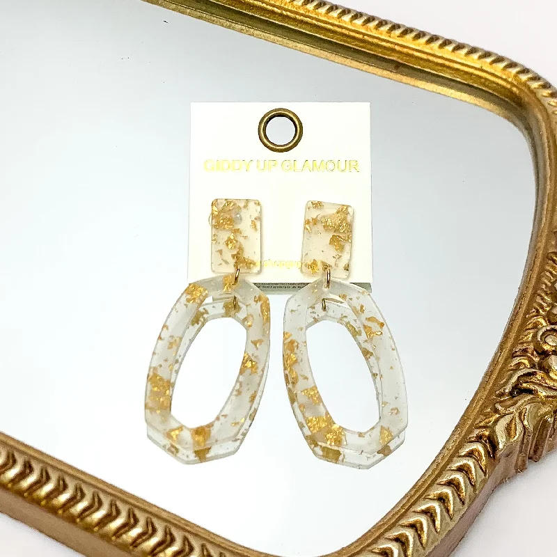 Tide shape earrings-Miami Marble Open Oval Earrings in Clear and Gold