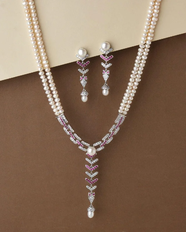 Tiered link necklaces-Fasionable Trendy Pearl Necklace Sets