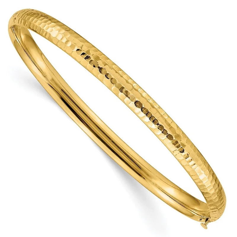 Bamboo weave bangles-Curata 14k Yellow Gold Hollow Fold-over No safety bar 4.75mm Fancy Hammered Hinged Bangle Bracelet