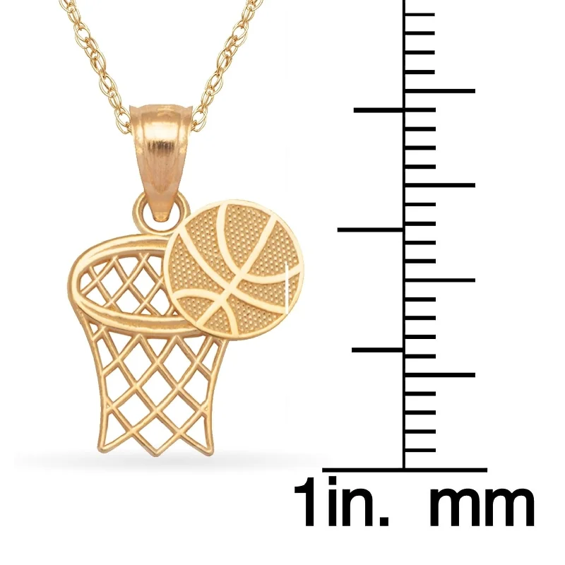 Offset design necklaces-Curata 14k Yellow Gold 18" 18x11mm Basketball and Hoop Sports Necklace