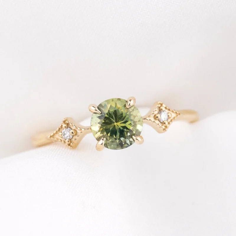 Marquise diamond engagement rings-Charlene Ring 1.11ct Parti Green Yellow Montana Sapphire, 14k Yellow Gold (One of a kind)