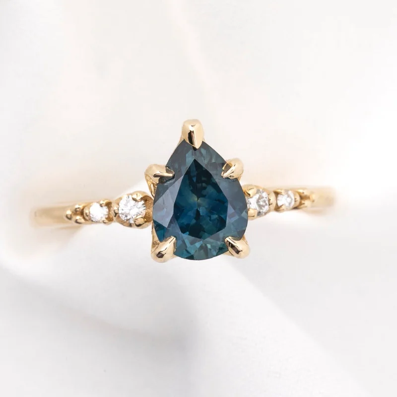 Moonstone engagement rings-Estel Fleur Ring Teal Blue Montana Sapphire, 14K Yellow Gold (One of a kind)