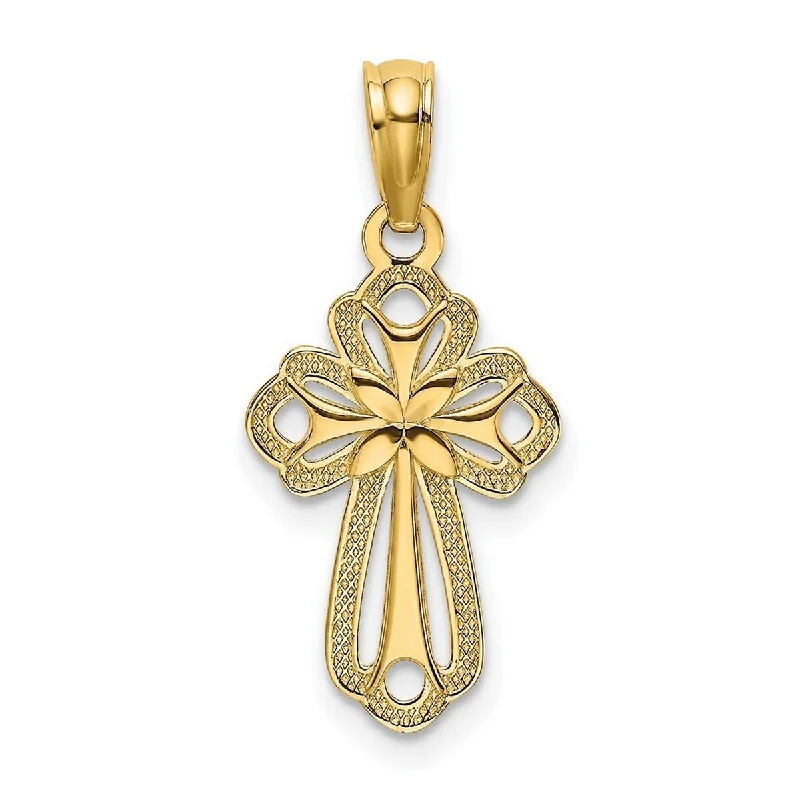 Leaf motif necklaces-Curata 14k Yellow or White Gold Small Textured Cutout Inside Cross Pendant Necklace 10x15.6mm