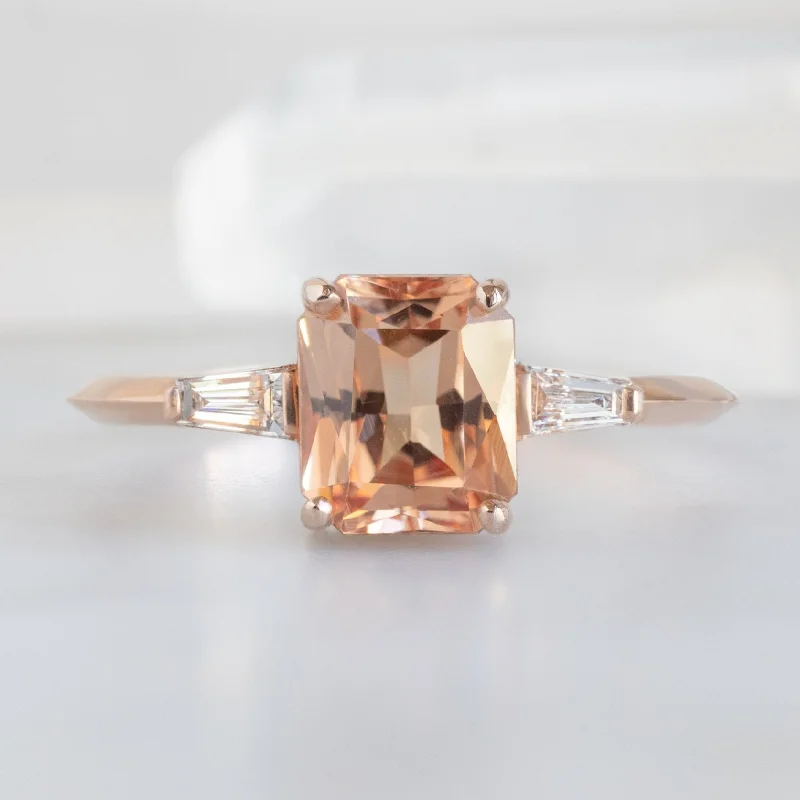 Glossy enamel engagement rings-The Ash Ring | 1.43ct Emerald Cut Garnet in 14K Rose Gold