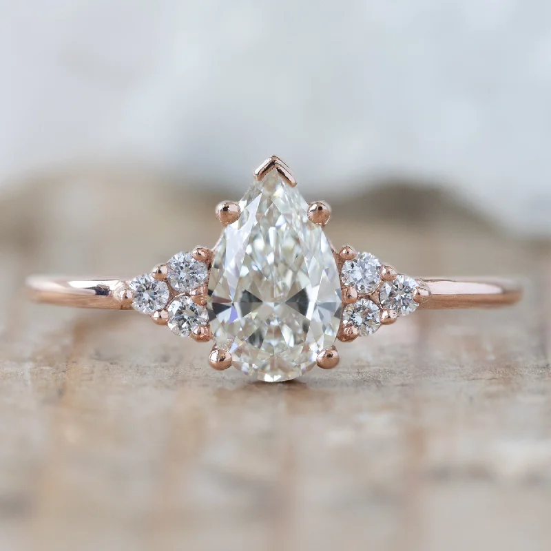 Cluster gem engagement rings-The Ivy Ring | 0.70ct Pear White Diamond in 14k Rose Gold