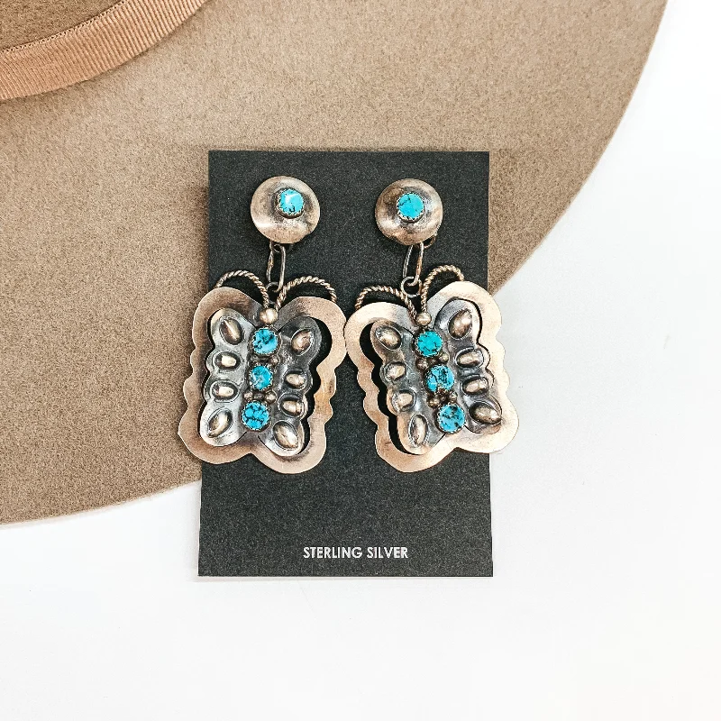 Ruby stud earrings-GTY | Navajo Handmade Sterling Silver Butterfly Earrings with Turquoise Stones