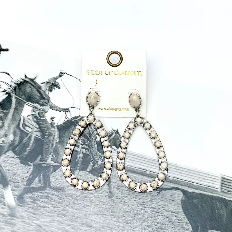 Thick tier earrings-Western Open Teardrop Earrings With Stones in Ivory