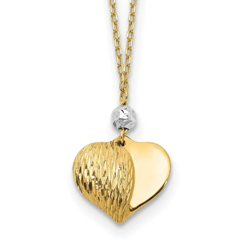 Layered chain necklaces-Curata 14k Two Tone Gold Polished and Textured 12mm x 18mm Puffed Love Heart Necklace, 18"