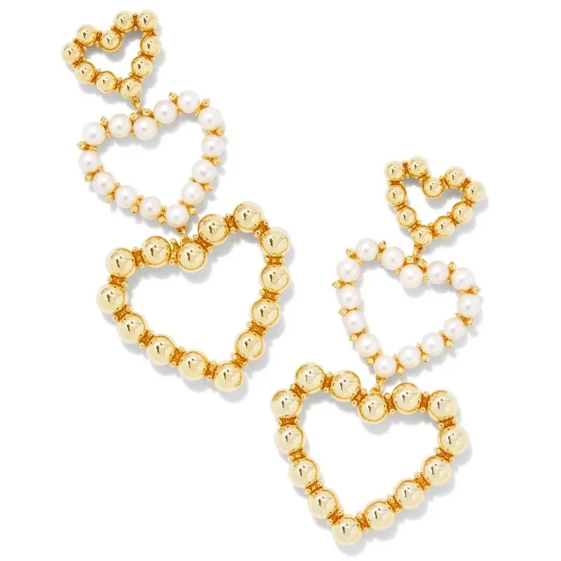 Rough texture earrings-Kendra Scott | Ashton Gold Pearl Heart Statement Earrings in White Pearl