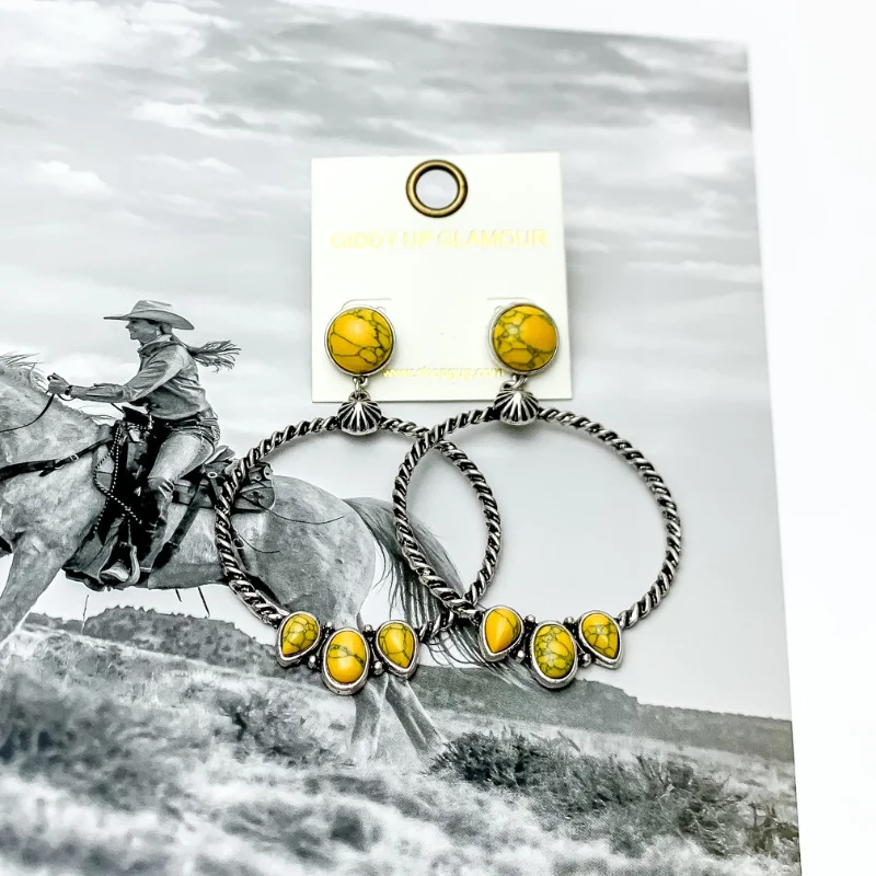 Full crescent earrings-Western Moment Silver Tone Hoop Earrings With Stones in Yellow