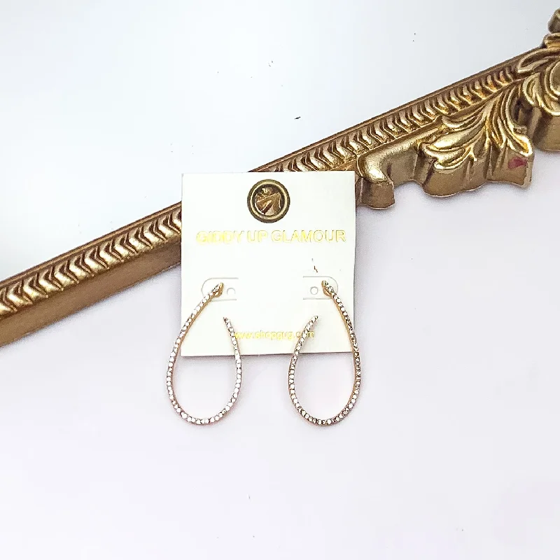 Soft cord earrings-Classy and Confident Open Teardrop Earrings With Clear Crystals in Gold Tone