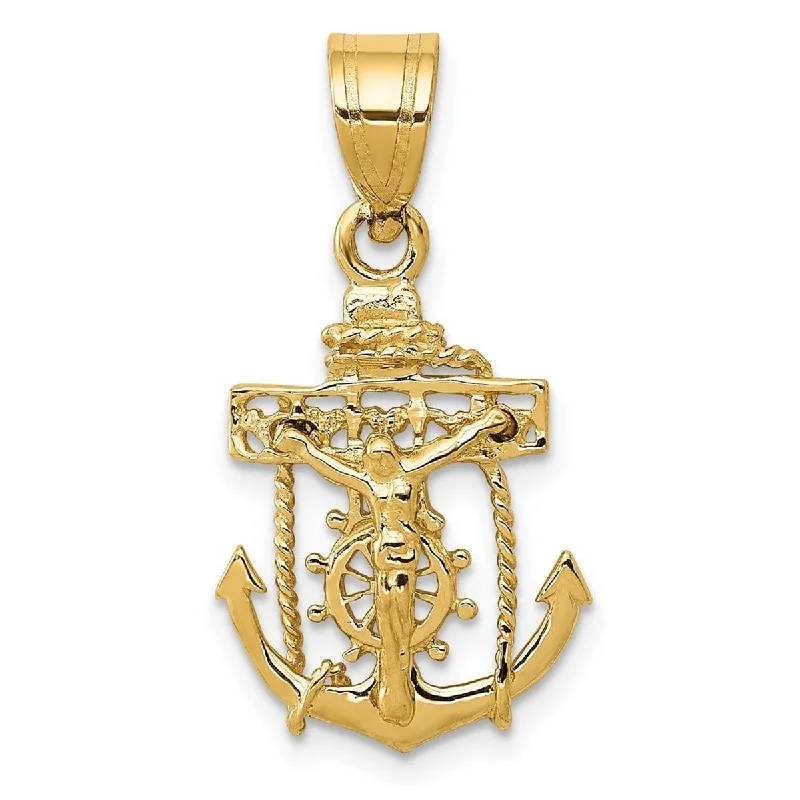 Stamped initial necklaces-Curata 14k Yellow Gold 18" Solid Polished Mariners Cross Pendant Necklace - 16x13mm