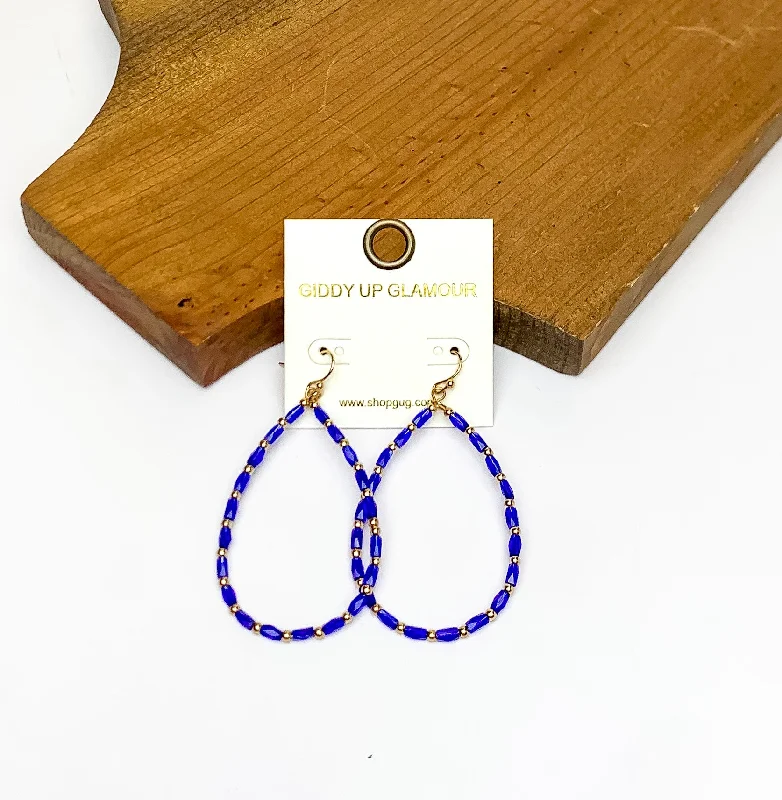 Subtle drop earrings-Royal Blue Beaded Open Drop Earrings with Gold Tone Spacers