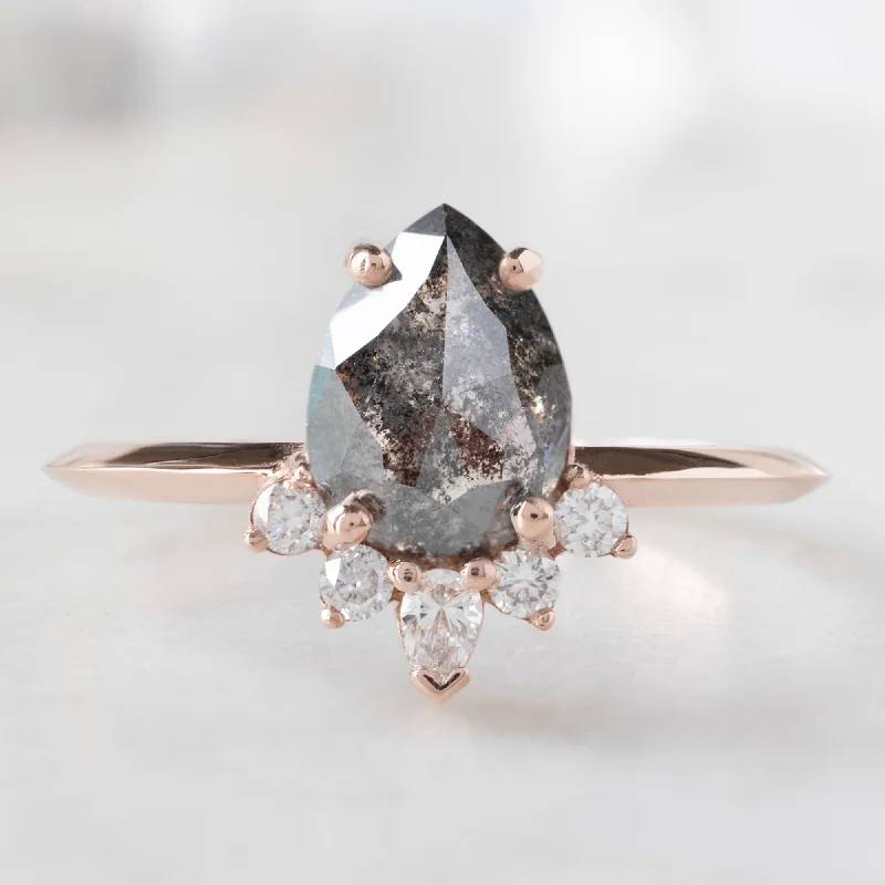 Dainty stack engagement rings-The Aster Ring | 1.41ct Pear Black Diamond in 14K Rose Gold