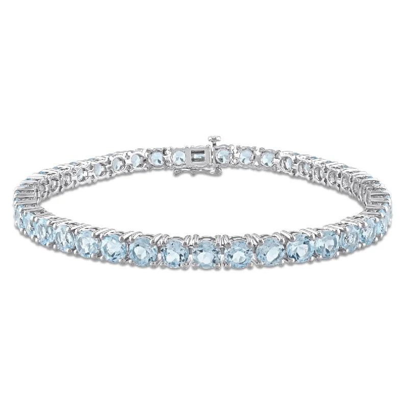 Tide shape bangles-Miadora 18 1/2ct TGW Sky Blue Topaz Tennis Bracelet Sterling Silver